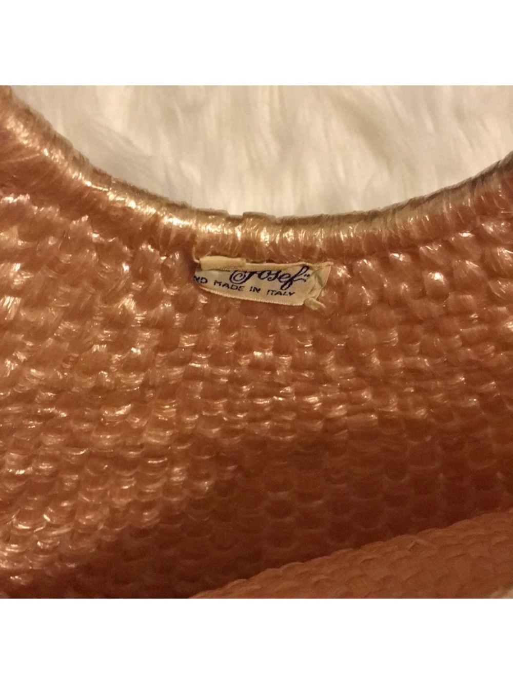 Made in Italy - straw Woven champagne Metallic top handle round beach Tote Bag - Picture 2 of 6